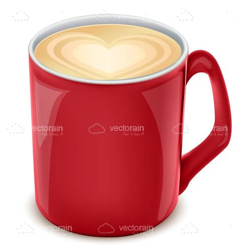 Red Coffee Mug with Foam Milk Heart